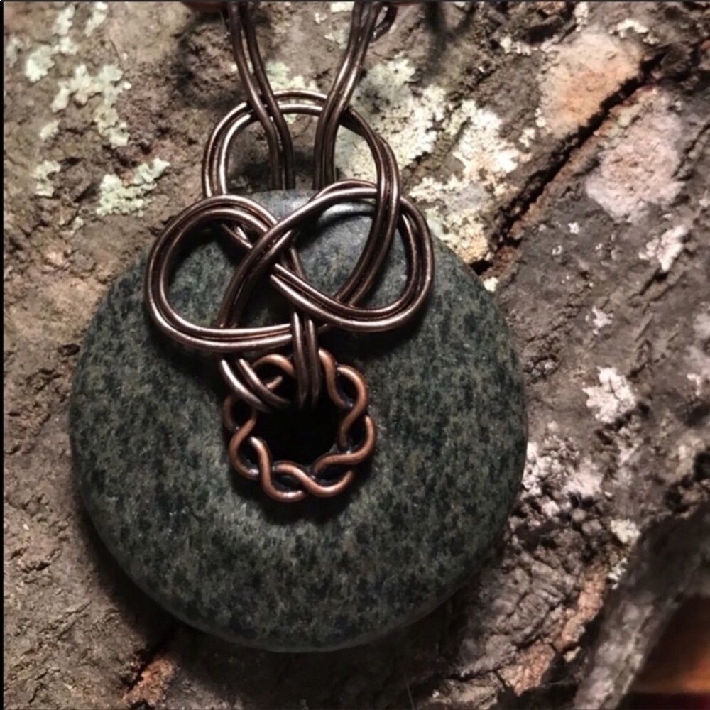 Natural Jasper Stone Celtic Wire Wrap Long Copper Statement Necklace Custom NEW